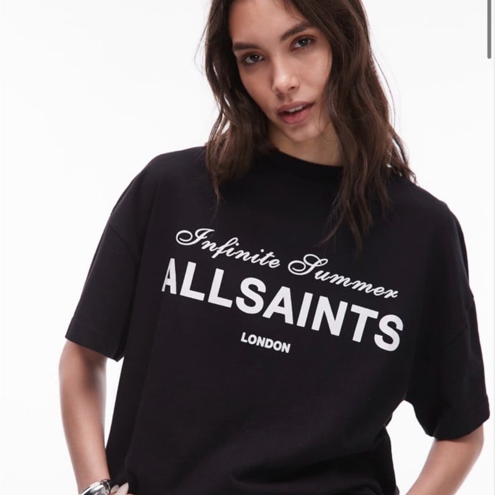 All Saints Black Tee with White Print